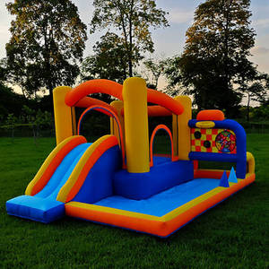 Nhà nhỏ <span class=keywords><strong>2025</strong></span> sử dụng lâu đài bơm hơi với cầu trượt nước bóng rổ để sử dụng trong vườn - Product Image 1