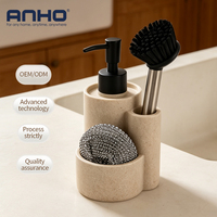Distributeur de savon double en polyrésine beige, écologique et multifonctionnel, pour usage domestique et hôtelier