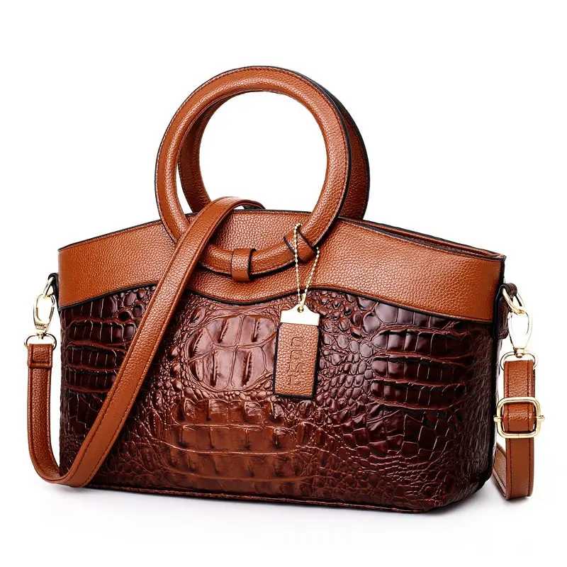 Mode européenne et américaine sac à main pour femmes en peau de crocodile avec anneau en pierre doublé de PU bracelet sac fourre-tout sac à bandoulière sac de messager