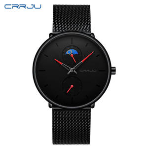 Reloj de Pulsera de Cuarzo CRRJU para Hombre, Correa de Malla de Acero Negra, 42 mm, Resistente al Agua, Minimalista, con Múltiples Esferas, para Negocios y Deportes, OEM ODM - Product Image 4