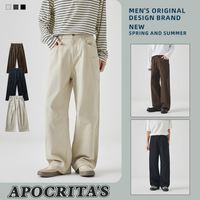 Pantalon décontracté homme printemps-été 2025 en sergé de coton respirant et doux au toucher, coupe ample, jambe droite, taille élastique, style urbain streetwear