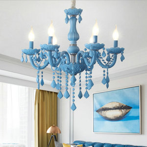 Macaron bleu cristal lustre salon chambre lustre Nordique créatif diffuse café net <span class=keywords><strong>cafe</strong></span> cristal lumière tube - Product Image 2