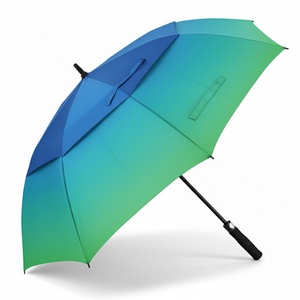 Golf <b>Umbrella</b> Blue Green OEM Wholesale Sublimated Semi-<b>Automatic</b> Windproof Straight Long Vented Travel Glass Fiber Ribs 136cm - Product Image 6