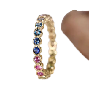 Anillo de media eternidad con borde milgrain fino y gemas multicolor de Source Jewelry Factory, certificado CE para uso diario, ideal para tiendas minoristas de joyería. - Product Image 1