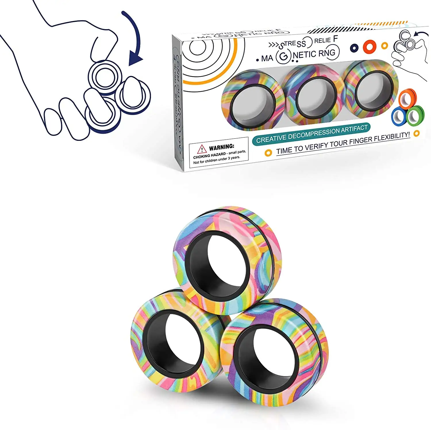 Magnetic Rings Toy Set Fidget Pack Great Gift for Adults Teens Kids