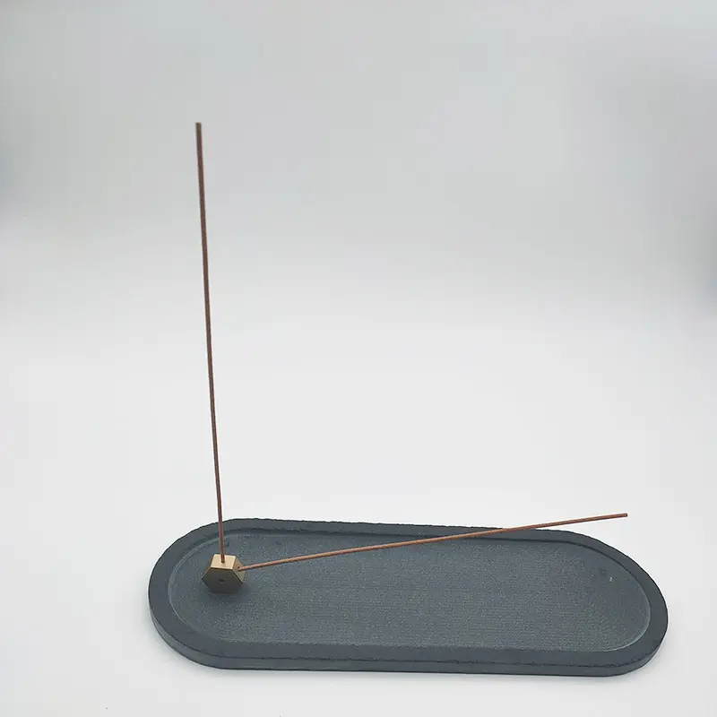 Oval slate stone incense holder with 9 holes brass base for sticks