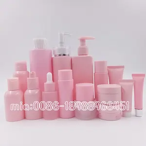 Manufacturer Custom Luxury Pink Toner Lotion Shampoo Bottle Hand Cream Jars Skin Care Set Container Plastic Cosmetic Packaging