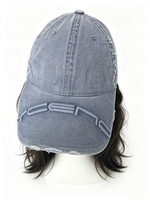 Casquette de baseball vintage en jean délavé MEILASI avec perruque réglable, perruque de cheveux ondulés de 10 pouces, perruque queue de cheval pour femme, usage quotidien en extérieur