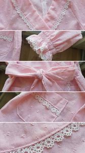 Robe smockée rose en gros pour fille avec bordure en dentelle blanche, coton premium, manches longues, robe enveloppante pour enfants, vêtements de boutique pour enfants - Product Image 5
