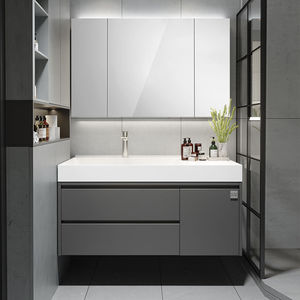 Light gray smart bathroom cabinet storage <b>mirror</b> cabinet white countertop sink <b>wall</b>-mounted cabinet body - Product Image 5