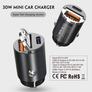 Металл 12 В/24 В 30 Вт QC3.0 PD3.0 мини портативный мобильный ноутбук мобильный телефон USB Type C Быстрая зарядка автомобильные зарядные устройства и адаптер - Product Image 6