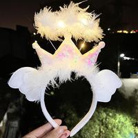 Nouveau design de bandeau d'ange à lumière LED à plumes pour enfants et adultes bandeau lumineux à couronne et halo