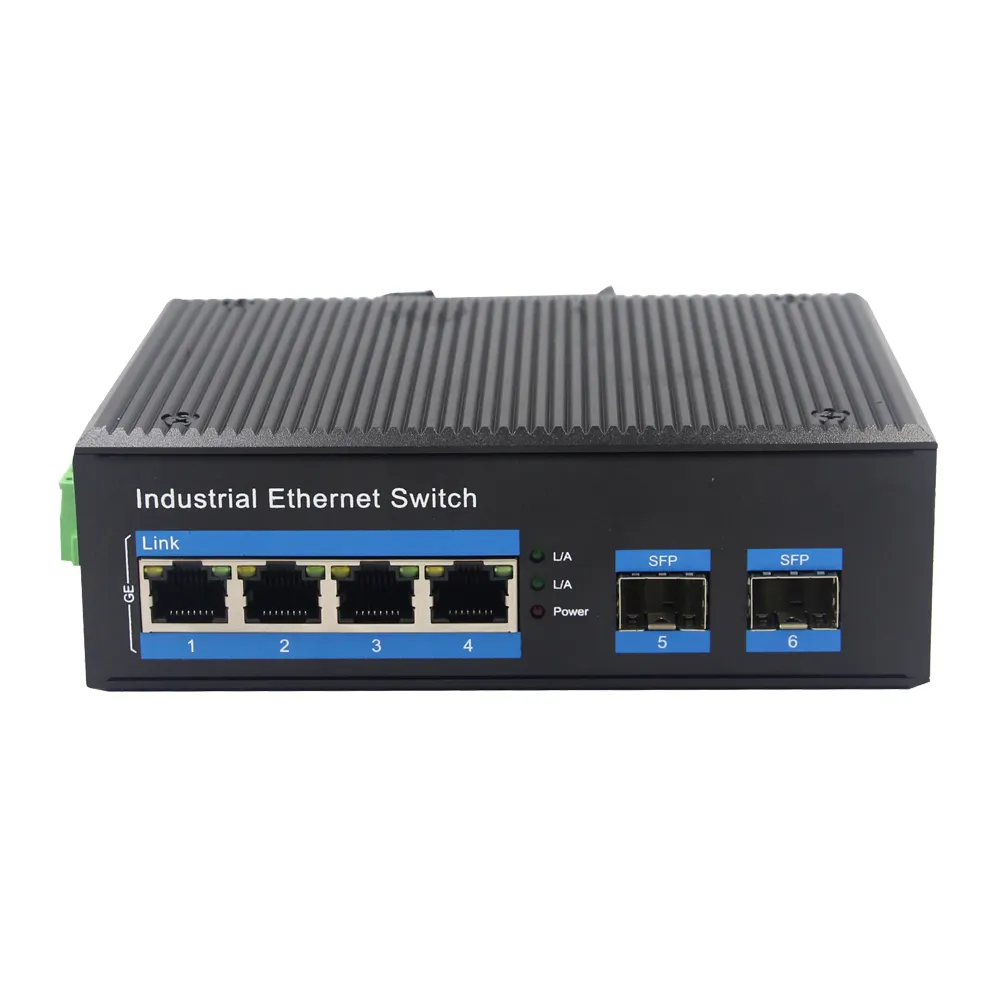 Comutador de rede industrial SFP Ethernet 2*1000M SFP para 4*10/100/1000Mbps portas RJ45 Conversor SFP Industrial