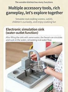 Juego de Cocina de Simulación con Cuatro Compartimentos, <span class=keywords><strong>Estufa</strong></span> de Gas Acústico-Óptica, Juguete de Madera para Niños en Edad Preescolar - Product Image 4