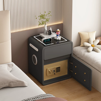 Meja Samping Tempat Tidur Pintar dengan Kotak Pengaman, Pengisian Daya USB, Speaker Bluetooth, Lampu LED, Pengisian Daya Nirkabel BTBT021 untuk Rumah atau Hotel