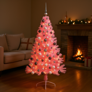 Árbol de Navidad Artificial de PVC Rosa de 70.9 Pulgadas Preiluminado con 300 LED - Product Image 2