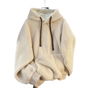 เสื้อสเวตเชิ้ตมีฮู้ดผู้หญิงแบบไม่มีป้ายยี่ห้อ ทรงหลวม บุขนหนานุ่ม อุ่นสบายสำหรับฤดูใบไม้ร่วงและฤดูหนาว ผลิตจากโพลีเอสเตอร์ พร้อมดีไซน์ลายนูน 3 มิติ - Product Image 4