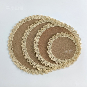 Salvamanteles Circular Tejido con Adornos Florales, Posavasos, Bandeja <span class=keywords><strong>de</strong></span> Servicio con Borde <span class=keywords><strong>de</strong></span> <span class=keywords><strong>Yute</strong></span>, Tapete Minimalista - Product Image 3