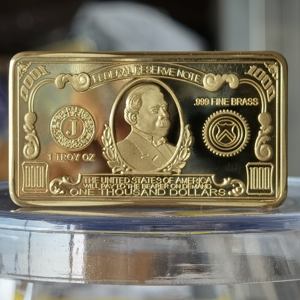 Lingotes de Latón Grabado de 1 oz, Latón Fino 999, Billete de $1000 Dólares Estadounidenses, Barras B45B - Product Image 4