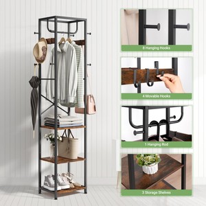 3-in-1 Freestanding <strong>Coat</strong> <strong>Rack</strong> Metal Frame <strong>Hall</strong> Tree with 3 Storage Shelves and 12 Hooks Clothes <strong>Rack</strong> Stand - Product Image 4
