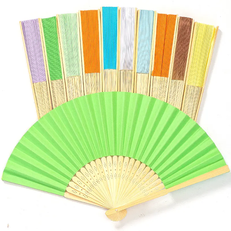 Fine Ocean Popular Diy Handgemaakte Bamboo Handfan Gekleurd Papier Handventilator Voor Kinderen