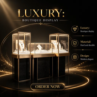Vitrine à bijoux incurvée avec éclairage LED, dessus en verre verrouillable, design durable et facile à nettoyer pour les magasins de luxe
