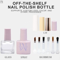 Flacon en verre plat de 8 ml et 10 ml pour vernis à ongles, avec pinceaux et bouchons, personnalisable avec logo et couleur, emballage cosmétique, vente en gros OEM de haute qualité, directement de l'usine.