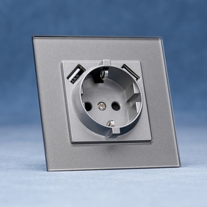 <strong>White</strong> Black Grey Gold 86*86 EU Standard Glass Panel Schuko German Wall Socket with Double USB <strong>Ports</strong> DC 5V 2100mA - Product Image 1