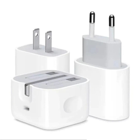 Cargador de pared USB C PD de 20W al por mayor, adaptador de corriente de carga rápida con enchufe EU, US, UK, certificado CE, FCC, RoHS, mini cargador de teléfono para iPhone Bk