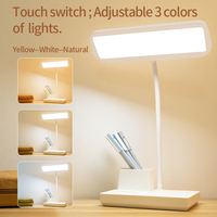 Lampe de bureau LED moderne personnalisable et rechargeable avec porte-stylo, contrôle tactile, intensité réglable, pliable, USB, pour l'étude et la lecture au bureau