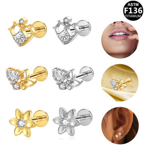 <b>Titanium</b> Alloy Crown Stud Earrings 16G Prong Setting Women's Party Fashion Jewelry - Product Image 4