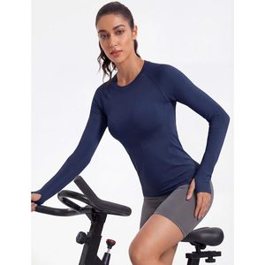 FOXA Camiseta Deportiva de Manga Larga para Mujer, Cuello Redondo, Sin Costuras, Secado Rápido, Compresión, para Yoga, Gimnasio, Correr, Paquete de 2 - Product Image 5