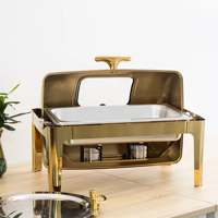 Chauffe-Plats de Luxe 9L en Acier Inoxydable avec Couvercle Roulant et Fenêtre, pour Buffets, Hôtels et Restaurants, Ensemble de Plats de Service avec Combustible