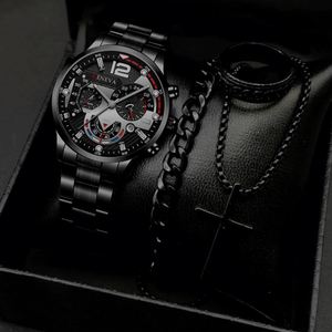 Ensemble de montres à quartz pour hommes en gros avec bracelet en acier inoxydable et collier pendentif – Montre de style professionnel et tendance - Product Image 5