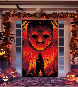 Cubierta de Puerta con Diseño de Máscara de Hockey, Decoración para Fiesta de <span class=keywords><strong>Halloween</strong></span> del Viernes 13, Pancarta de Puerta con Diseño de Película de Terror, Pancartas Colgantes Personalizables - Product Image 1