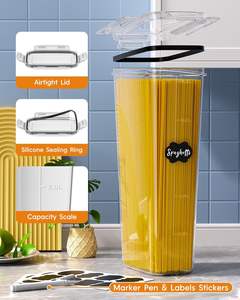 Juego de 12 Recipientes Herméticos para Alimentos, de PET de Grado Alimenticio, Libres de BPA, Apilables, Diseño Cuadrado, Tapas con Cierre, Organizador de Despensa de Cocina - Product Image 3