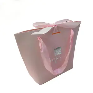 Handmade Custom Wedding Door Gift Paper Pink Bag with Logo and Ribbon