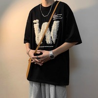T-shirt personnalisé d'été à manches courtes, poids lourd, 100% coton, col rond, épaule tombante Chenille Patch Broderie T Shirt Hommes