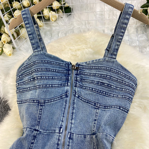 Nouvelle Robe d'été en jean pour femme, dos nu, taille haute, fermeture éclair, coupe ajustée et évasée, style mode - Product Image 5