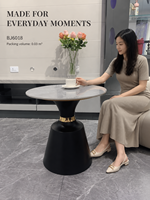 Table basse moderne en dalle de roche ronde, avec piétement en fer noir superposé, durable et écologique, pour salon, fabrication directe usine OEM/ODM