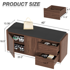 Banco Funcional para Almacenamiento de Zapatos con Asiento Acolchado, Organizador para Entrada/Alacena, Armario Lateral con <span class=keywords><strong>Cajones</strong></span> Extraíbles, Estante Abierto, Acabado con Aspecto de Madera - Product Image 4