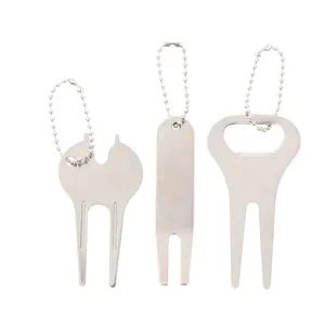 Hoe Echt Heet Verkopend Zilver Zinklegering Golf Divot Reparatie Tool Bulk Blanco Metalen Sublimatie Golf Divot Tool Met Ketting