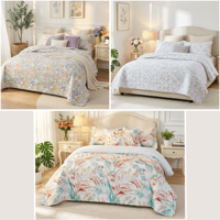 HONI Couvre-lit en microfibre doux et léger, ensemble de literie matelassé par ultrasons, ensemble de couette imprimé floral toutes saisons
