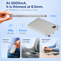 Batterie externe magnétique ultra-fine 5000 mAh 8,5 mm, charge rapide sans fil 15 W et 20 W PD, coque en alliage d'aluminium avec support pliable