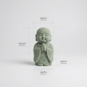 Statue de Jizo, petit moine Bouddha, sculpture en grès mat pour jardin zen, sourire incliné, décoration de méditation, cadeau pour la maison, le bureau, gris - Product Image 5