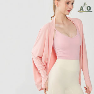 El más nuevo lujo mujeres Casual Modal frente abierto cárdigan pulgar agujero drapeado Yoga Pilates ropa exterior moda Yoga Top - Product Image 1