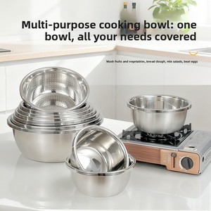 Passoire microporeuse en acier inoxydable avec bols mélangeurs, bols à <span class=keywords><strong>salade</strong></span> empilables épaissis pour la préparation, la cuisson et le service des aliments - Product Image 1