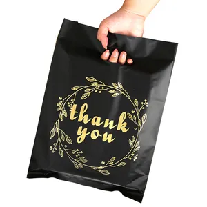 Professional Custom Retail Shopping Plastic Bag Black Merchandise Bags Thank You Black Plastic Bags For Boutique Shopping Gift