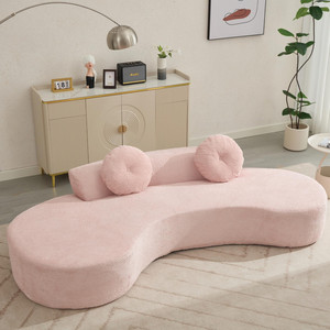 Sofá Curvo de Terciopelo Rosa y Blanco Contemporáneo Personalizable, Inflable, Empacado Plano y Comprimido, para 3 Personas, con Esponja Ovalada - Product Image 6