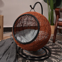 Nouveau Nid pour Chat en Rotin Semi-Enfermé pour Intérieur, Conception Berceau, Capacité 10kg, Idéal Toutes Saisons, avec Bac à Litière Intégré